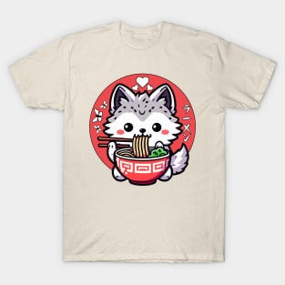 Wolf Eating Ramen Cute kawaii Inu T-Shirt